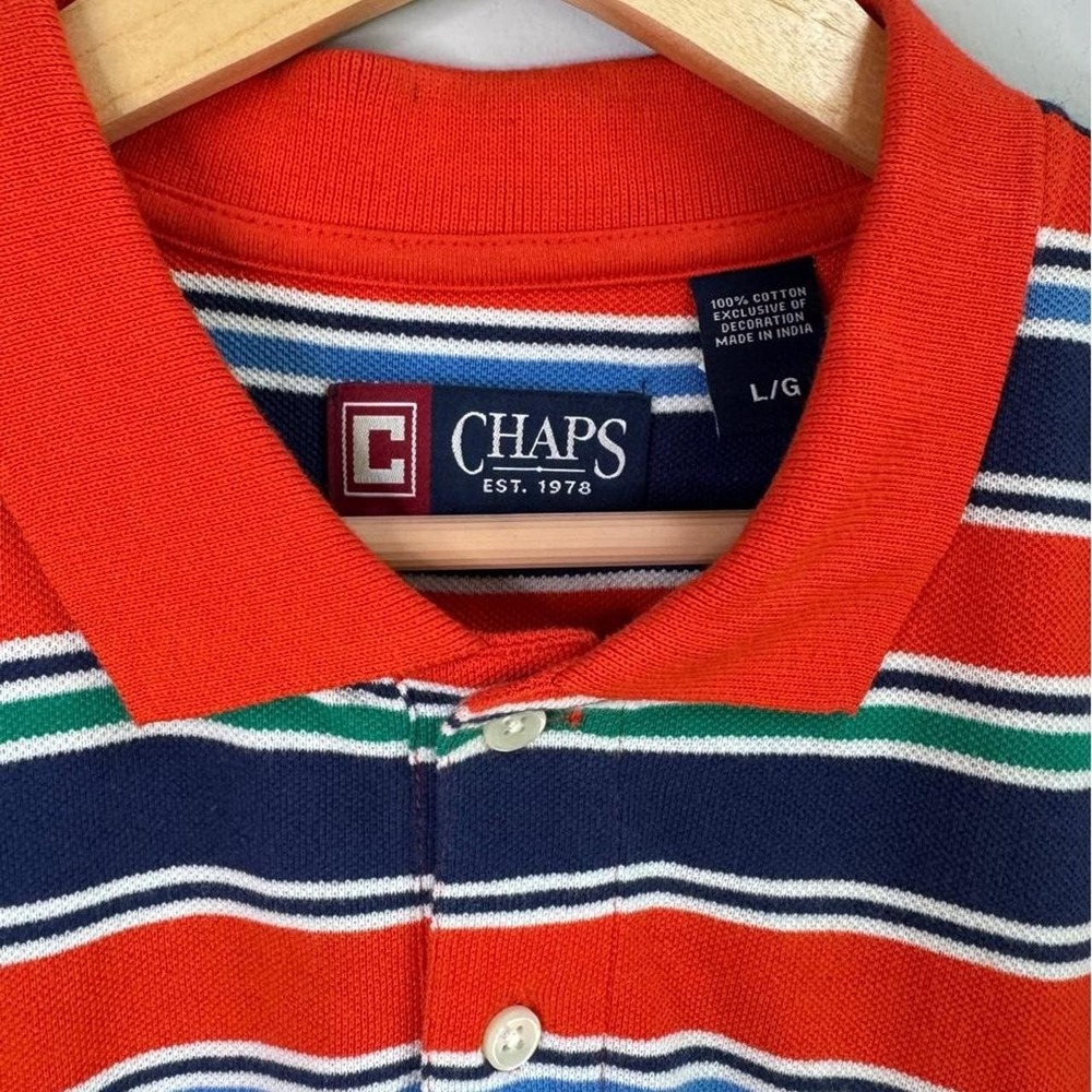 Chaps Polo Ralph Lauren Horizontal Striped Cotton Polo Shirt Mens Large - Picture 3 of 5